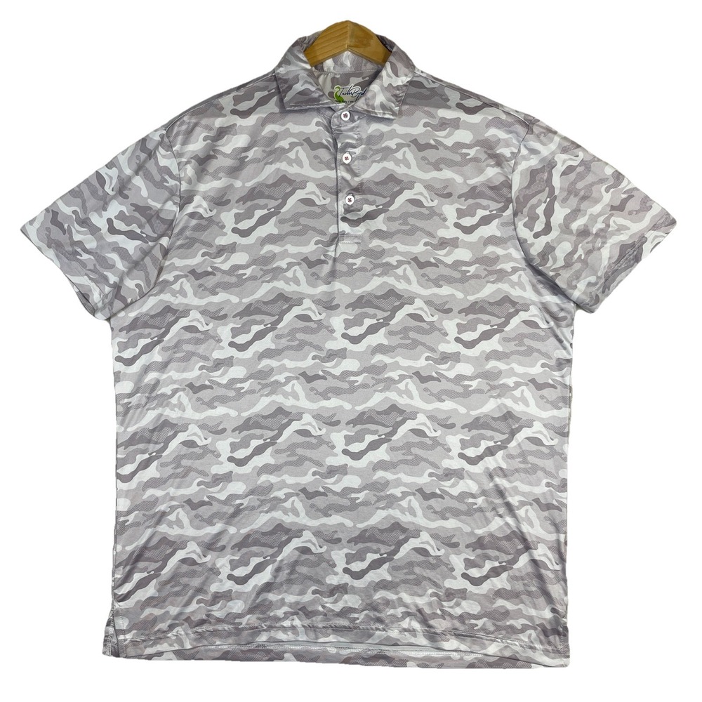 TailorByrd Men's Golf Polo Shirt Medium Camouflage Stretch Quick Dry SPF 30 Gray